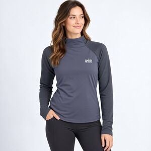 REI Co-op Pullover Women XS Gray Insulated Grid Fleece Funnel Neck Active Top